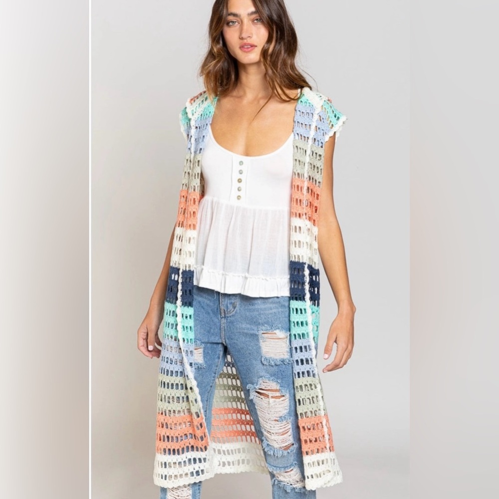 POL Crochet Hooded Boho Cardigan NWOT Size: Small (Oversized)